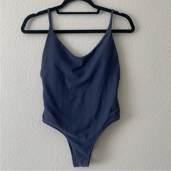 Aerie Swim One Piece High Leg Side Cut Out One Piece Swimsuit S Blue Low Back - Picture 3 of 12
